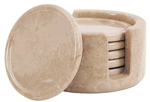 Radicaln marmor underlägg set rund 8,9 cm Verona handgjorda marmorunderlägg för hem och kök, dryckesunderlägg set med 6 med hållare, perfekta underlägg för dryck