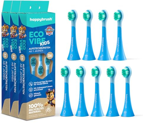 happybrush Aufsteckbürsten 9 Stück (3x3) für elektrische Schallzahnbürste ECO VIBE 3 Agnes und PawPatrol Wechselköpfe | Original Ersatzbürsten mit abgerundeten Borsten (PawPatrol, 1 stück (9er Pack))