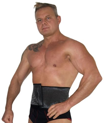 BODYPERFECT Bandeau hernie ombilicale Pancera post-opératoire Ceinture post-accouchement élastique à la déchirure, hauteur 16 cm, fabriqué en Italie (noir, L)