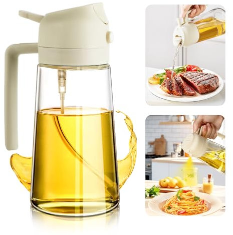 KITDAHOM Ölsprüher für Speiseöl - 2-in-1 Öl Sprühflasche - 470 ml Ölsprüher - Küchenölflasche - Ölgefäß für Heißluftfritteuse, Kochen, Backen, Grillen usw. - Weiß
