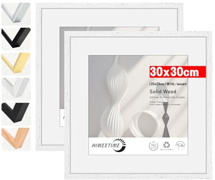 HIMEETIME® 2x Cadre photo 30x30 cm Cadre Blanc.En Bois de massif, pour photo 20 x 20 cm avec support pour 12 x 12 pouces sans support