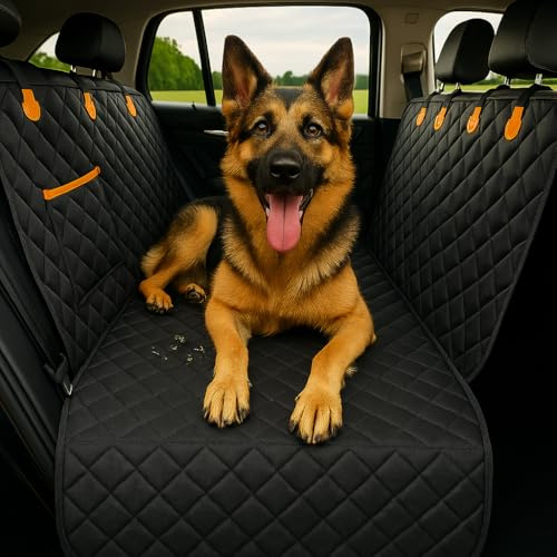 Hundedecke Rückbank Auto – Wasserdicht & Kratzfest – rutschfest & Waschbar – Oxford Material – Hunde Autoschondecke mit Seitenschutz – 141×134 cm - SUV & PKW geeignet DElightX