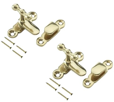 Sisi UK Showcase Type Catch Polished Brass 40mm Door Turn Catches Cupboard Cabinet Wardrobe Door Catch Lock Gate Hinge for Door with Fixing Screws Pack of 2