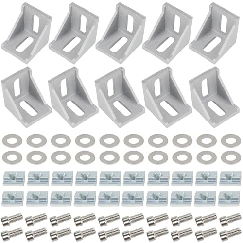 NAHUAA 10 Stück Befestigungsmaterial Winkel Aluprofil 30x30 Eckverbinder Winkel Befestigung Aluprofil Winkelverbinder für Regale Geräteständer Wandhalter Montagematerial