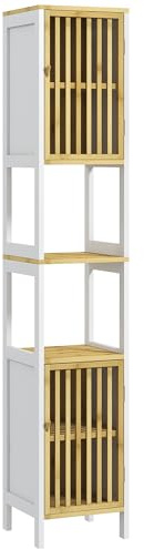 HOMCOM Meuble Colonne Rangement Salle de Bain Bicolore dim. 30L x 32l x 172H cm 2 placards avec étagère réglable + 2 niches