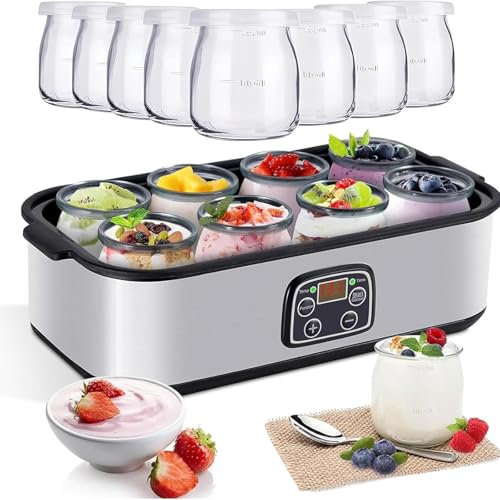 YZHYYDS Yogurtera automática de 1400 ml con 8 frascos de Vidrio, Control de Temperatura y Tiempo Ajustables, Temperatura Constante y Mejor Salud intestinal, para Yogur casero Fresco