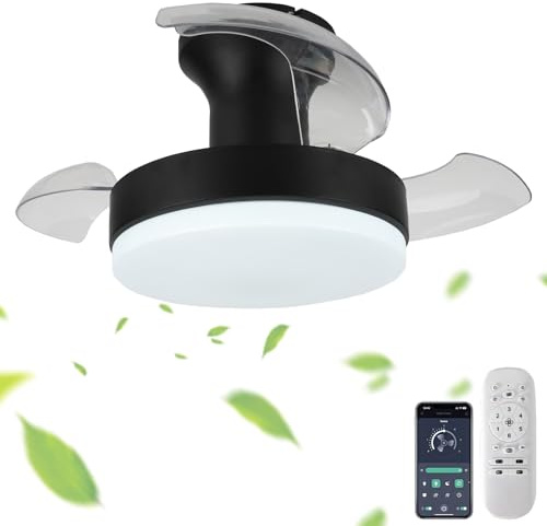 10’’ Fan Light Ceiling with Remote Control Small Ceiling Fan Lights for Bedroom Smart APP Hallway Lamps Ceiling with Retractable Blade LED Ceiling Lampshades Modern Kitchen Lights