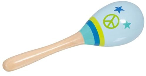 goki 61843 – Maracas Peace – Musikinstrument aus Holz für Kinder, 20 cm, hellblau