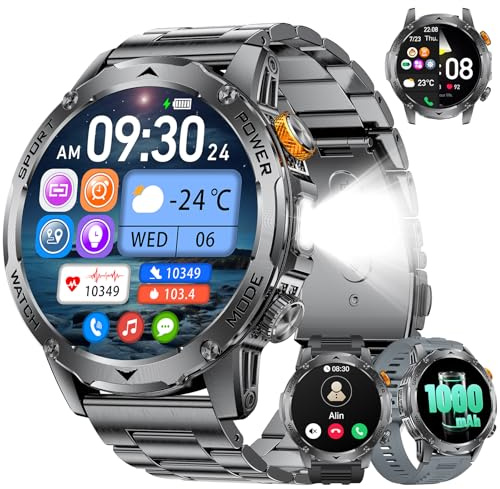 LIGE Smartwatch Herren mit Telefonfunktion, 1.75 Großer Bildschirm/1000mAh Akku Sportuhr, LED Taschenlampe 110+Sportmodi IP68 Wasserdicht für Android iOS, Herzfrequenz Schlafmonitor