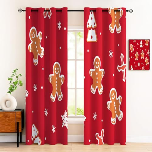 140Anx225Al Cm Cortinas Galletas Navideñas, Rojo Cereza Póster De Dibujos Animados Cortinas Opacas 2 Paneles Cortina Termicas con Ojales para Niños, Dormitorio Sala De Estar Cortina De Ventana