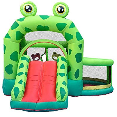 Hoppborg Hus trampolin, Uppblåsbar hoppborg med rutschkana och studsmatta inomhus utomhus 330x300x225cm