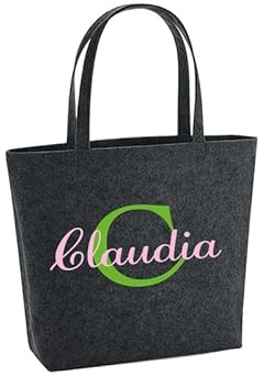 WriteFusion Personalisierte Filztasche mit Initialen & Name - große Buchstabe & Wunschname bedruckt Nachhaltige Geschenk-Tasche Filz-Beutel Einkaufstasche Strandtasche