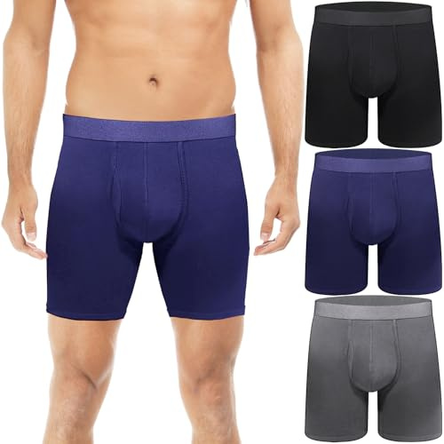 Kacouni 3 Paia Boxer Uomo Lungo in Fibra di bambù, Comodo e Traspirante Mutande Uomo, Senza Etichette Intimo Uomo con Apertura sul Cavallo, Adatto per Lo Sport e l'uso Quotidiano