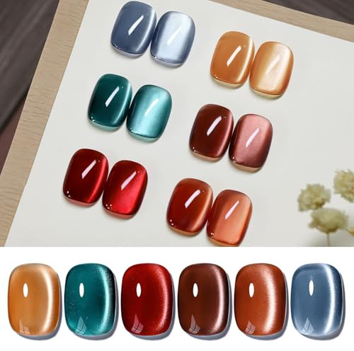Born Pretty UV Nagellack Cat Magnetic Eye Gel Nagel 6 Farben Rot Braun Jelly Glas Kristall mit Magnet Soak-Off Gellack für Anfänger DIY Nail Art Maniküre Salon