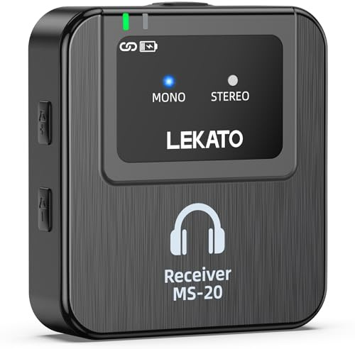 LEKATO Wireless In-Ear Monitor System with Charging Case,2.4G Stereo Wireless IEM System with Transmitter Beltpack Receiver for Studio, Band Rehearsal,Small Gig, OTG Support (Receiver Only)