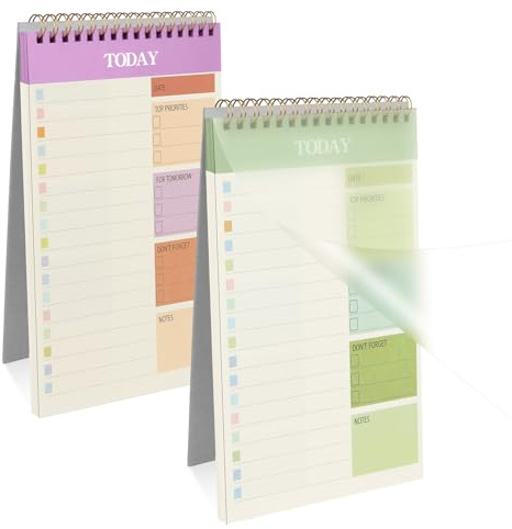 OFFCUP 2 Pezzi To Do List Planner 52 Fogli A5 Senza Data Blocco Note Giornaliero Blocco Per La Pianificazione Taccuino a Spirale Lista Di Controllo Per Elenchi, Note e Liste Della Spesa