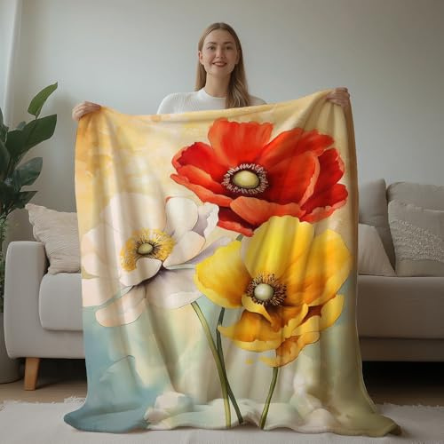 Coperta in Peluche Poppy Print Flower Blanket Traspiranti Coperta di Flanella Confortevole Coperte per Divano Quattro Stagioni Camera da Letto L