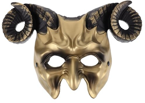 FUNOMOCYA Goldene Halloween Maske mit Oxhorn Design Dekorative Masquerade Halbgesichtsmaske aus Stabilem Verstellbares Elastisches Band Geeignet für Halloween Karneval Cosplay und Partys