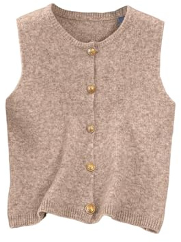 RoseSeek Women's Button Down Sweater Vest Sleeveless Crewneck Knit Outerwear Old Money Knitwear Khaki Medium