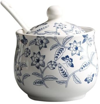 Sewroro Tarro de Cerámica Azul y para Condimentos Salero y Azucarero de Gran Capacidad Recipiente para Especias Resistente al Desgaste Fácil de Limpiar y Uso Cocina
