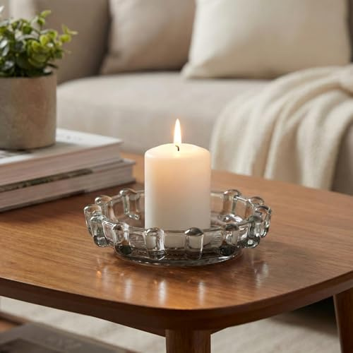 Crystal Bubble Candle Dish & Holder: Grey Decorative Multi-Use Glass Tray for Kitchen Island, Coffee Table Centerpiece, Bathroom Counter - Chic Display for Pillar Candle, Diffuser, Soap & Jewelry