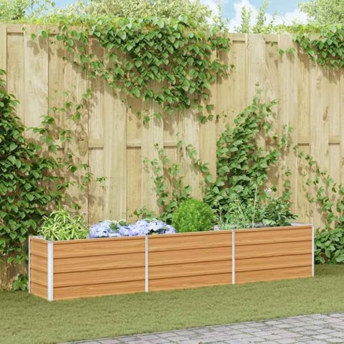 IKAYAA Jardinera Alto de Acero Inoxidable, Macetero Grande Exterior, Maceta Alta Exterior y Terraza, Maceta Grande, Jardinera Alta Marrón Claro 240 x 40 x 45 cm