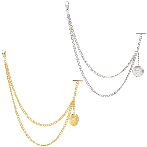 WEBEEDY 2 Stil Goldene Einzelne Albert Taschenuhrkette Mit Medaillonanhänger Edelstahl Herren Uhrenkette Für Business Anzüge Schmuckaccessoire Geschenk