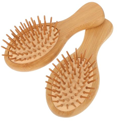 Generic Lot de 2 Peignes de Massage Ovales en Bambou Naturel, Mini Brosses Portables avec Amortisseur D’air pour Cuir Chevelu, Adaptés à Différents Types de Cheveux et Usage Domestique,