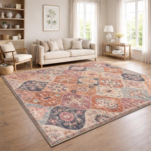 Paco Home Tappeto Soggiorno Vintage Pelo Corto Stile Boho Lavabile Antiscivolo Facile Da Pulire Design Retro Moderno, Colore:Multicolore, Dimensione:240x340 cm