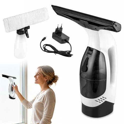 Akku Fenstersauger Set, Fenstersauger mit innovativer Silikonlippe, Electric Cordless Window Vacuum Fenstersauger, für Fenster, Fliesen, Spiegel und Duschschwände,