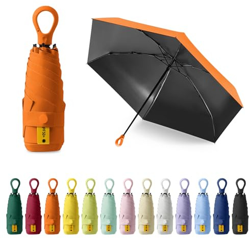FESDMOH Mini Regenschirm, 6-Rippen Regenschirm Klein, mit UV-Schutz & Kapselhülle, für Männer und Frauen