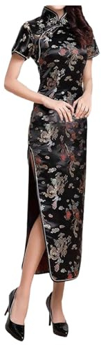 Robe Pull Femme Kinesisk Cheongsam-klänning Broderad Kort Ärm Lång Längd Dam Traditionell Qipao