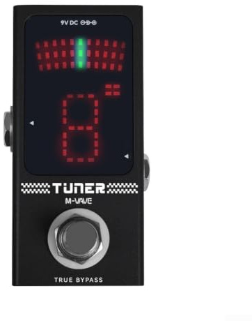 Kromatisk stämapparat pedal 0,5 noggrannhet, svart | Robust metallhölje, kompakt 82 mm storlek, perfekt för pedalbrädor, halkfri, hållbar