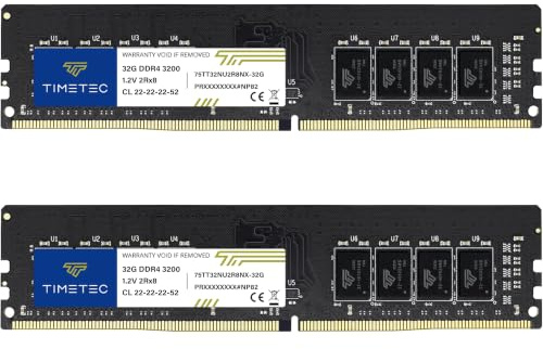 Timetec 64GB KIT(2x32GB) DDR4 3200MHz (o 2933MHz o 2666MHz) PC4-25600 Non-XMP CL22 1.2V Non-ECC Unbuffered 2Rx8 Dual Rank 288 Pin modulo di memoria RAM per computer desktop