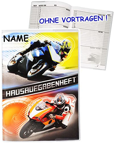 alles-meine.de GmbH Hausaufgabenheft - Motorradrennen - Motorräder - incl. Name - für Faule - ohne Vortragen der Stunden ! - Schule - incl. Schutzhülle & bunten Seiten - für ..