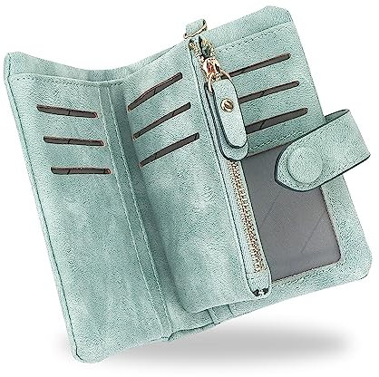 conisy Geldbörse Damen Kurzer, Weich Leder Geldbeutel mit RFID Schutz, Bequem Damen Portemonnaie mit Viel Kartenfächer (Hellgrün)