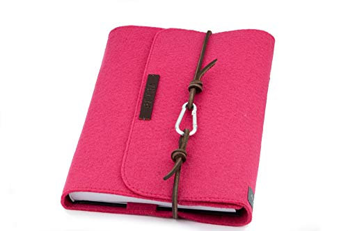 Kalender - Notizbuch Hülle pink A5 Filz PERSONALISIERBAR Einband Kalenderhülle, braun Leder, retro Vintage Geschenk Schule Abitur Ausbildung Studium Karabiner lässig Anna Rosenschön®