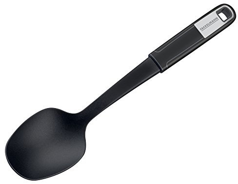 Fackelmann Servierlöffel 31 cm SENSE, Vorlegelöffel mit Funktionsteil aus Kunststoff, rutschfester Soft-Touch-Griff, für beschichtete Pfannen und Töpfe (Farbe: Silber/Schwarz), Menge: 1 Stück