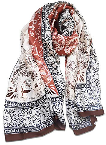 LumiSyne Seidenschal Damen Blume Gedruckt Muster Mode Eleganten Stil Warme Weich Seidentuch Lange Halstücher Sonnencreme Stola Ganzjährig