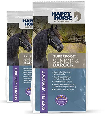 HAPPY HORSE Superfood Senior & Barock Pferdefutter | 2 x 14 kg | Für ältere & barocke Pferde | Mit natürlichen Kräutern, Leinsamen & bioaktiven Mikronährstoffen | Hochverdaulich & darmfreundlich