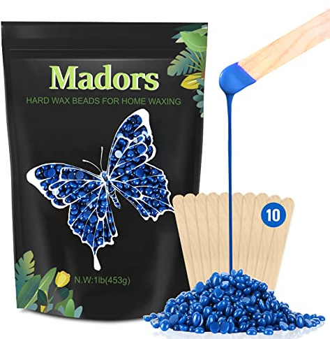 Madors Hard Wax Beads for Hair Removal -1lb/16oz Wax Beans Kit with 10 Wax applicator Sticks for Full Body, Facial, Brazilian Bikin,and legs…