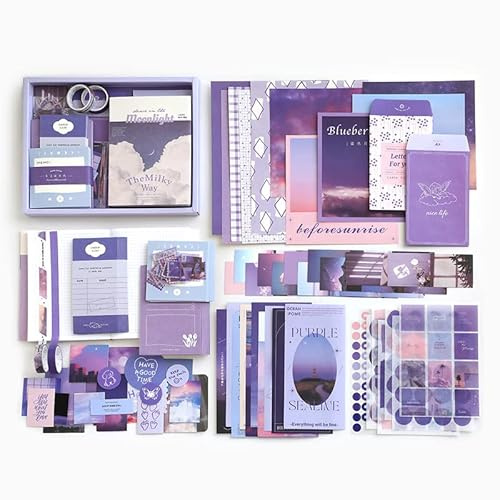 Lightheart Design Journal intime A6 Carnet de voyage Bullet Journal Set : carnet à carreaux violet avec accessoires Bullet Journal, set créatif de 155 pièces, set cadeau DIY pour adolescentes