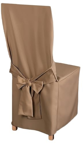 HOME DEKO Stuhlhussen mit Schleife, Universal-Sitzbezüge zum Schonen von Stühlen für Wohnzimmer, Esszimmer oder Küche, Perfekt für Anlässe Aller Art, Dunkelbeige, 6 Stück