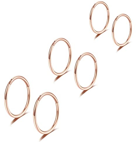 Lantine 6Pcs Piercing Naso Incernierati 316L Acciaio Chirurgico 20g Anello Septum Anello Per Piercing al Setto Trago Conch Cartilagine Daith Orecchini Donna Uomo Oro Rosa 6-10mm