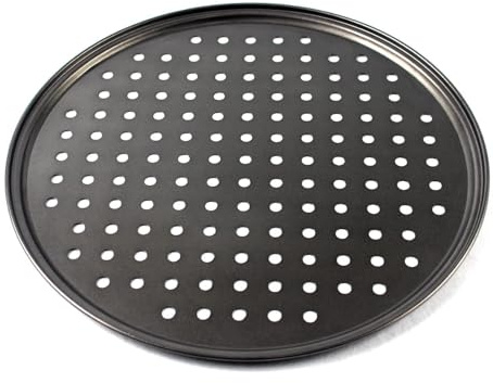 HERCHR Bandeja para pizza con agujeros, bandeja antiadherente perforada de acero al carbono Bandeja para hornear pizza Bandeja para pizza redonda Suministros para hornear(24.5CM)