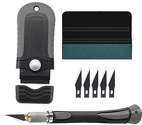 EHDIS Rakel für Folie, Folierungs Werkzeug, Rakel Set, Folierungswerkzeug mit Filzrakel, Fensterschaber und Präzisionsmesser(5er Ersatzklingen), für Tönungsfolie Auto, Möbelfolie, Fensterfolie, Küche