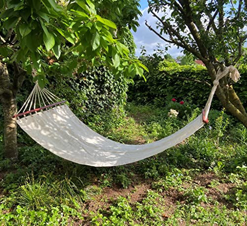 Hängematte aus Canvas-Baumwolle mit Holzblende – 280x100 cm – Robuste Garten-Hängematte für 1–2 Personen – Naturfarben – Für Outdoor & Indoor