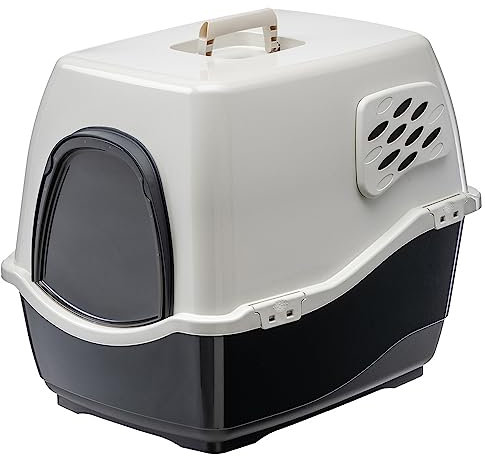 Ferplast Arenero Gatos Cubierto Bill, Arenero para Gatos, Caja de Arena para Gatos, Bandeja Sanitaria Gatos, con 2 Filtros Antiolor, 50 x 40 x h 42 cm, Puerta Oscurecida y Asa