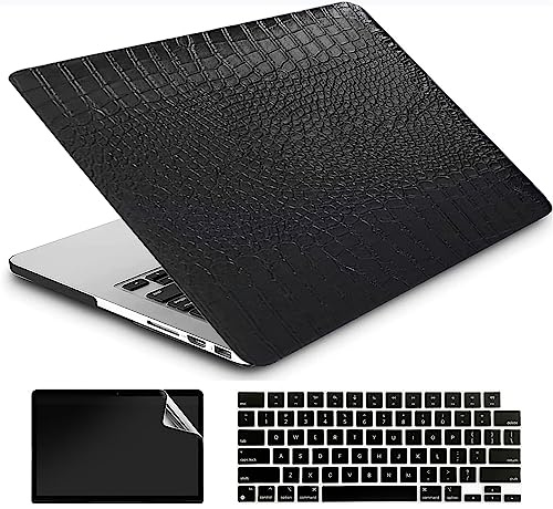 AMCJJ Funda Compatible con MacBook Pro M2 13 Pulgadas 2020 2021 2022 A2338 M1/A2289/A2251,Carcasa Rígida Protector de Plástico Cubierta & EU Teclado Cubierta & Pantalla Protecto,Cuero Negro