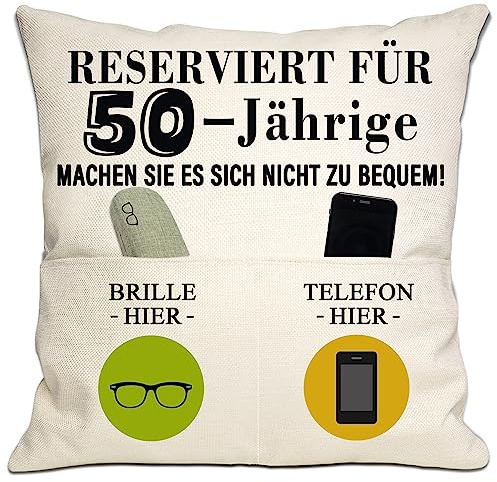 Bommex 50. Geburtstag Geschenk Tasche Kissenbezug für 50 Jahre alt Frauen Männer Frau Ehemann Mama Papa Oma Opa Tante Onkel Freunde Schwester Bruder Nachbarn 50.(50. Geburtstag)